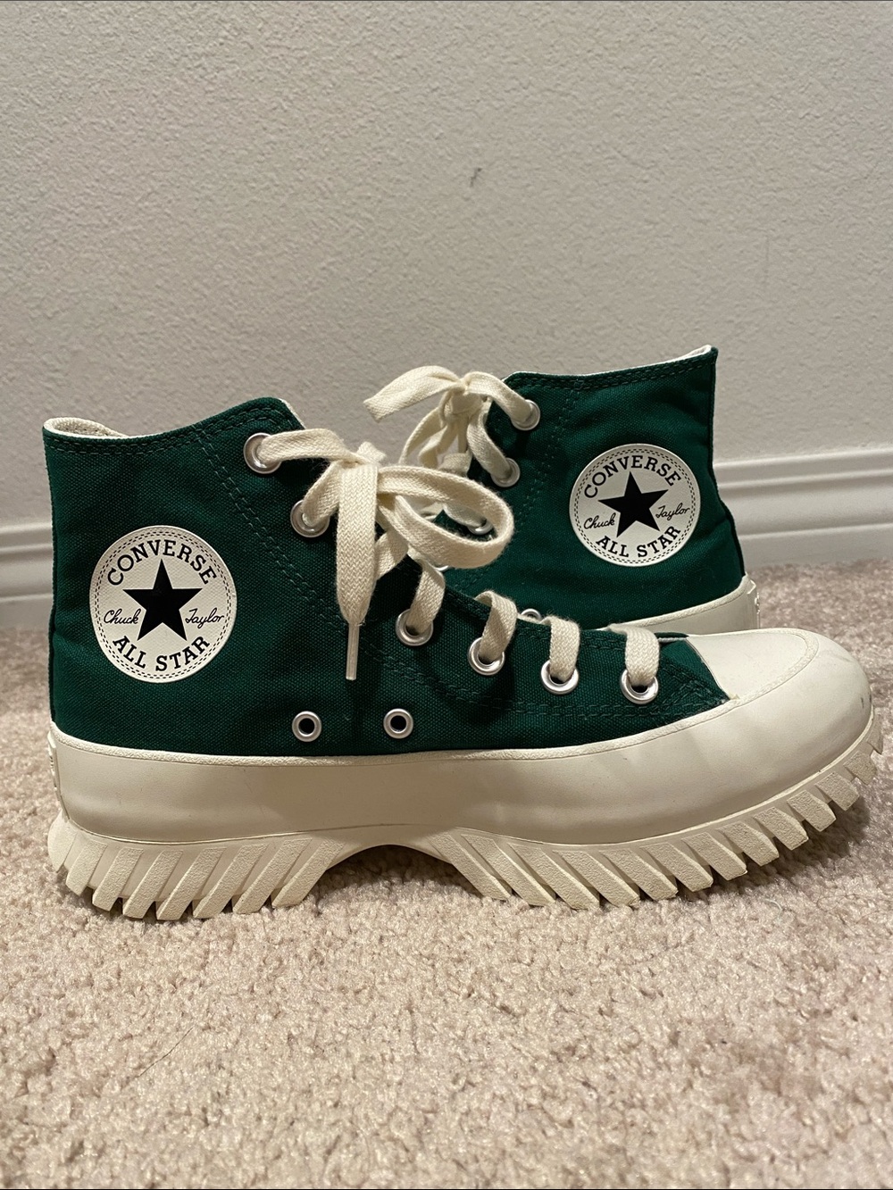 Converse High Top Sneakers in Dark Green and Cream